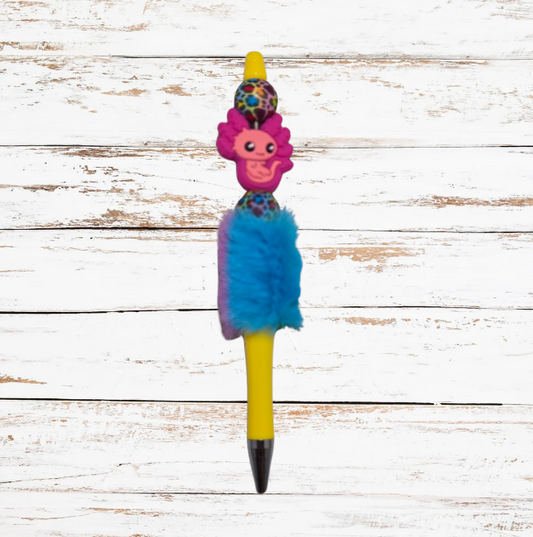 Fluffy Beaded Pen - Axolotl