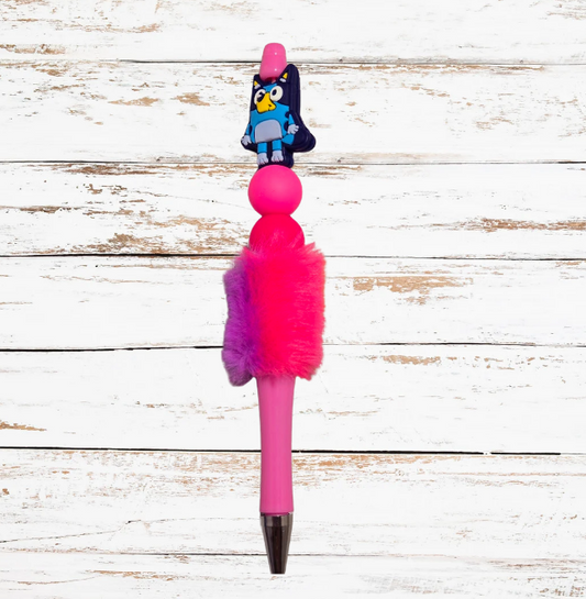 Fluffy Beaded Pen - Bluey