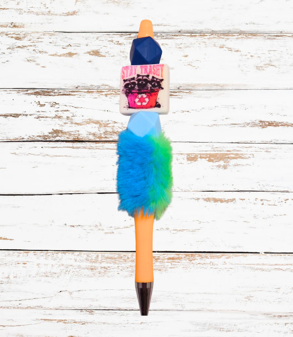 Fluffy Beaded Pen - "Stay Trashy"