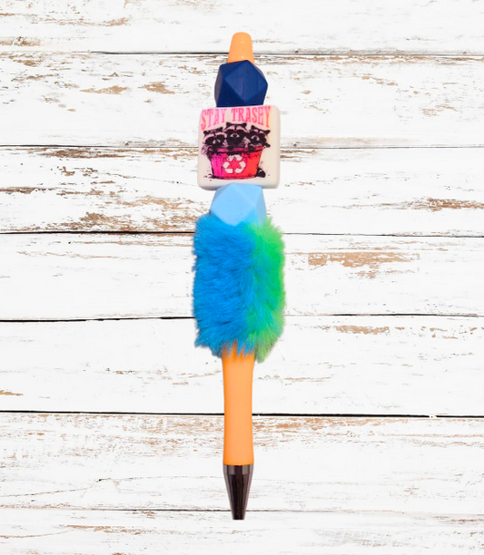 Fluffy Beaded Pen - "Stay Trashy"