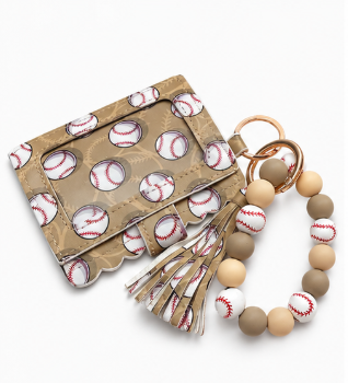 Wristlet Key Chain with Wallet - Baseball