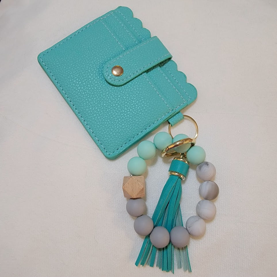 Wristlet Key Chain with Wallet - Teal