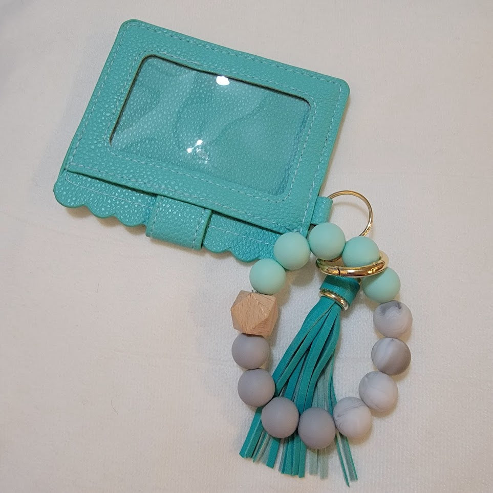 Wristlet Key Chain with Wallet - Teal