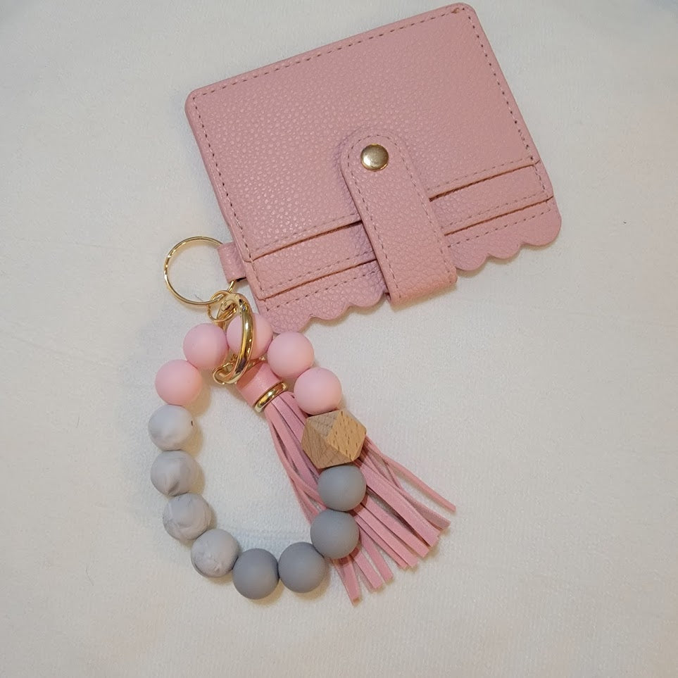 Wristlet Key Chain with Wallet - Pink