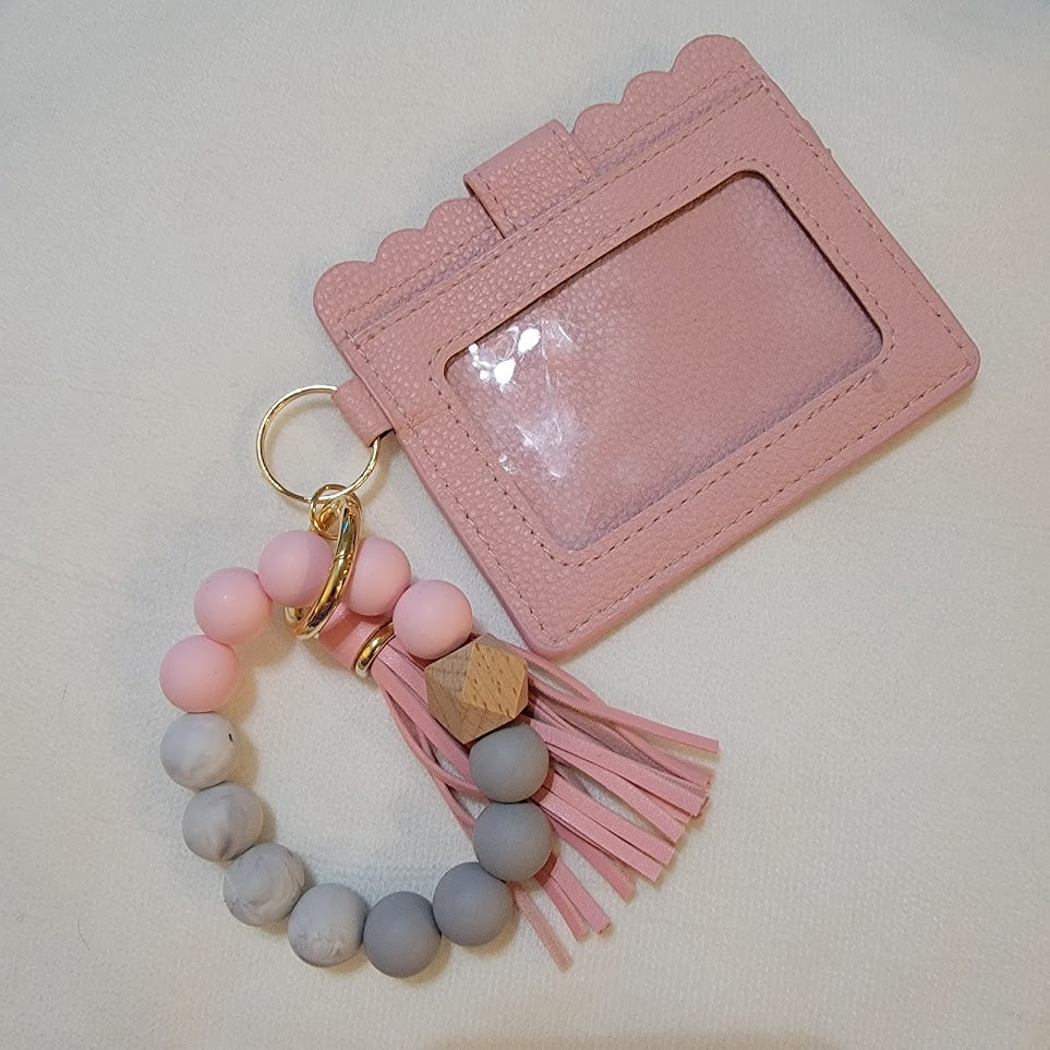 Wristlet Key Chain with Wallet - Pink