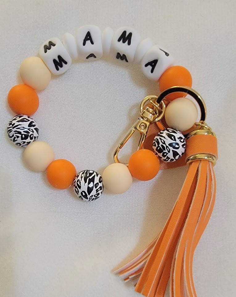 Beaded "Mama" Wristlet Keychain - Multiple color options