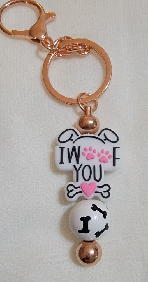 Beaded Bar Keychain - "I Woof You"