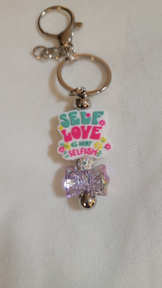 Beaded Bar Keychain - "Self love is not selfish"