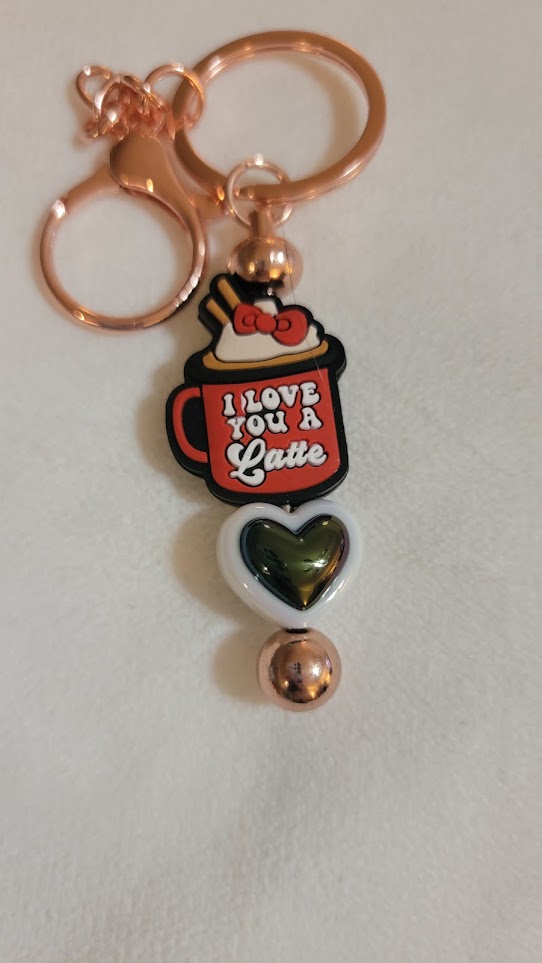 Beaded Bar Keychain - "I love you a Latte" - 2 Options