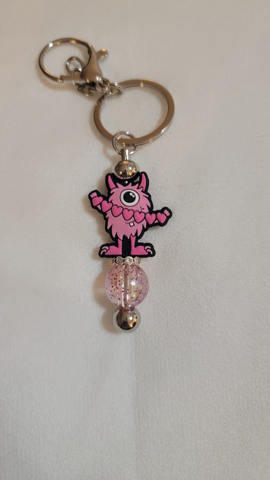 Beaded Bar Keychain - Pink Monster