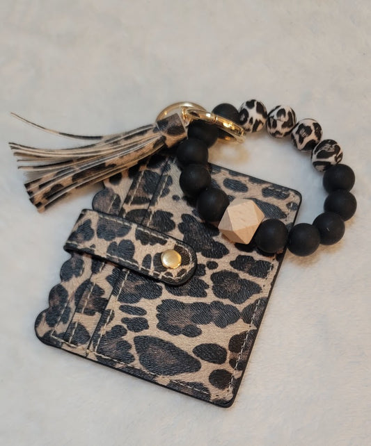 Wristlet Key Chain with Wallet - Animal Print