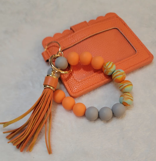 Wristlet Key Chain with Wallet - Orange