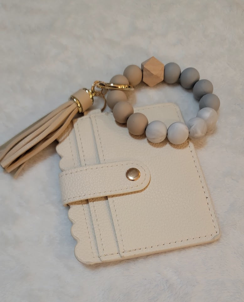 Wristlet Key Chain with Wallet - Cream