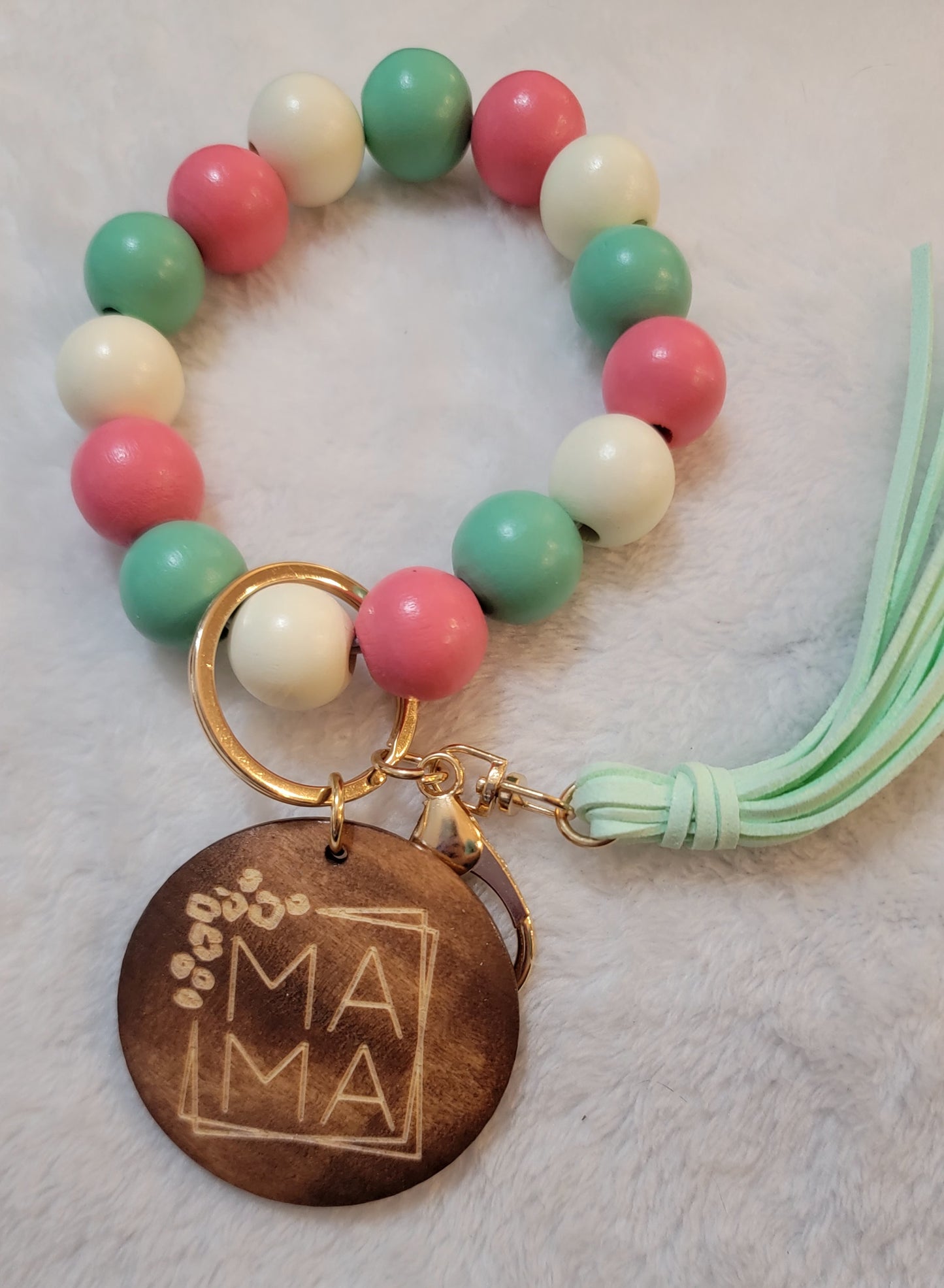 Wooden beaded "mama" wristlet