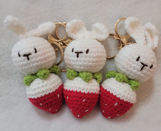 Strawberry Bunny Crochet Keychain