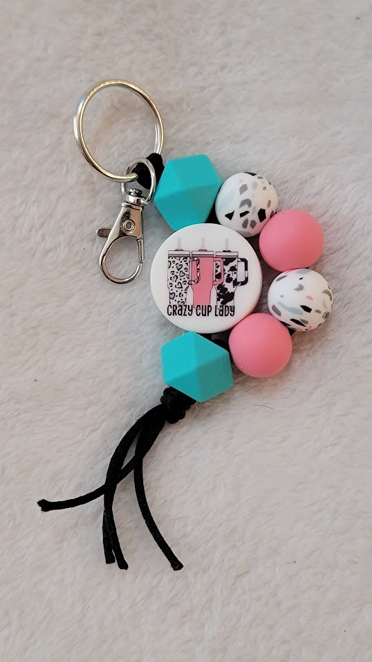 "Crazy Cup Lady" Half circle Keychain