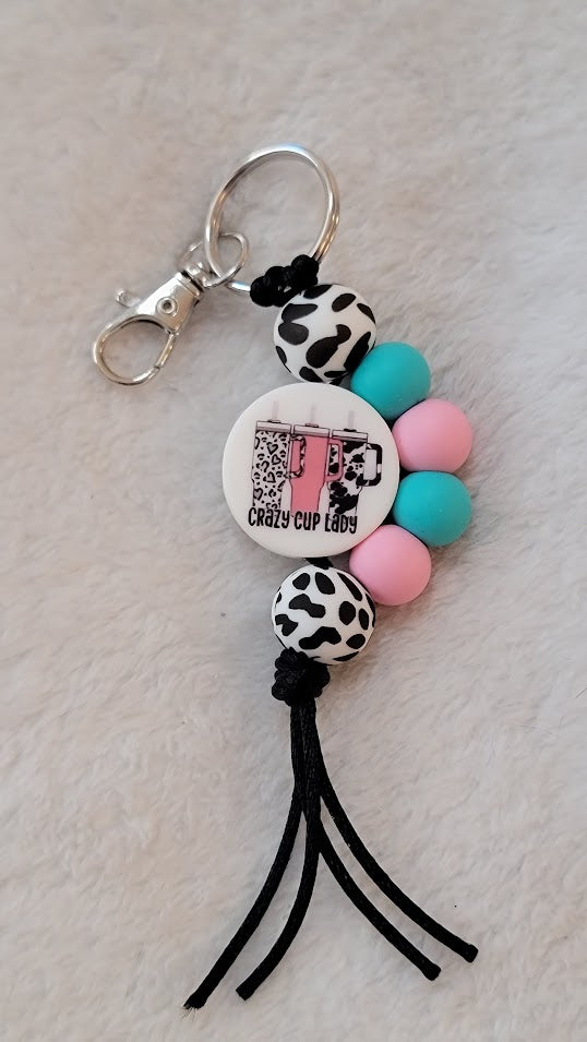 "Crazy Cup Lady" Half circle Keychain