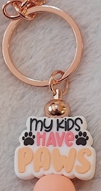 "My kids have paws" Beaded Bar Keychain