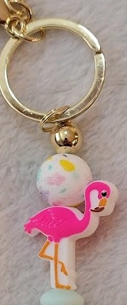 Flamingo Beaded Bar Keychain