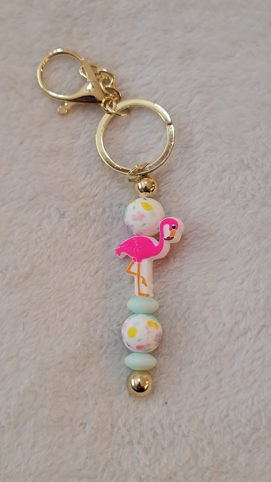 Flamingo Beaded Bar Keychain