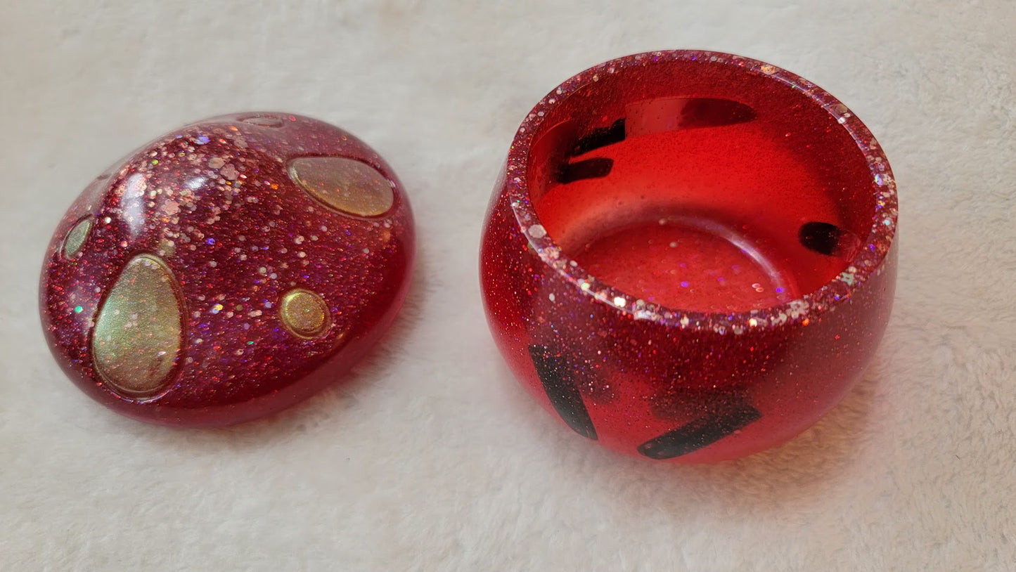 Blood Red Mushroom Trinket Box with Knives