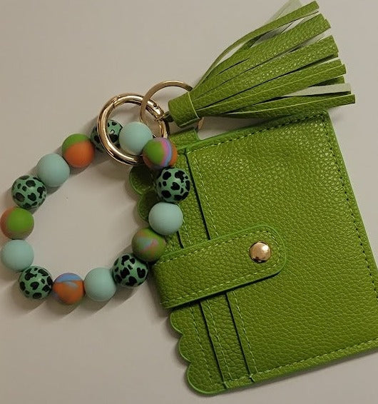 Wristlet Key Chain with Wallet -Green