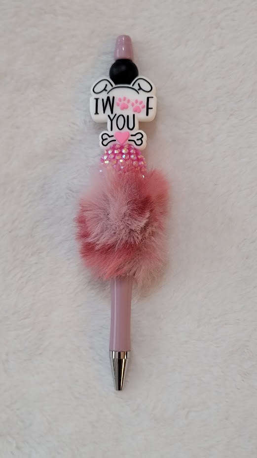 Fluffy Beaded Pen - "I woof you"