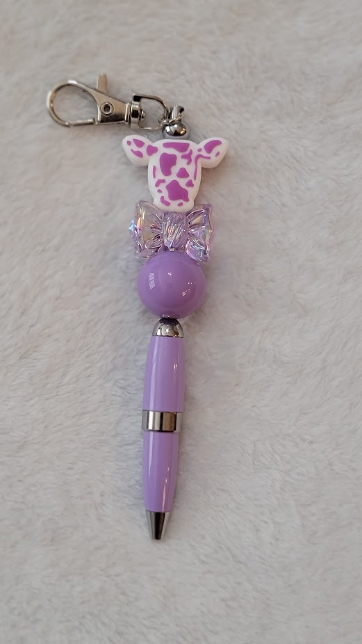 Beaded Keychain Pen - Cow - available in assorted colors