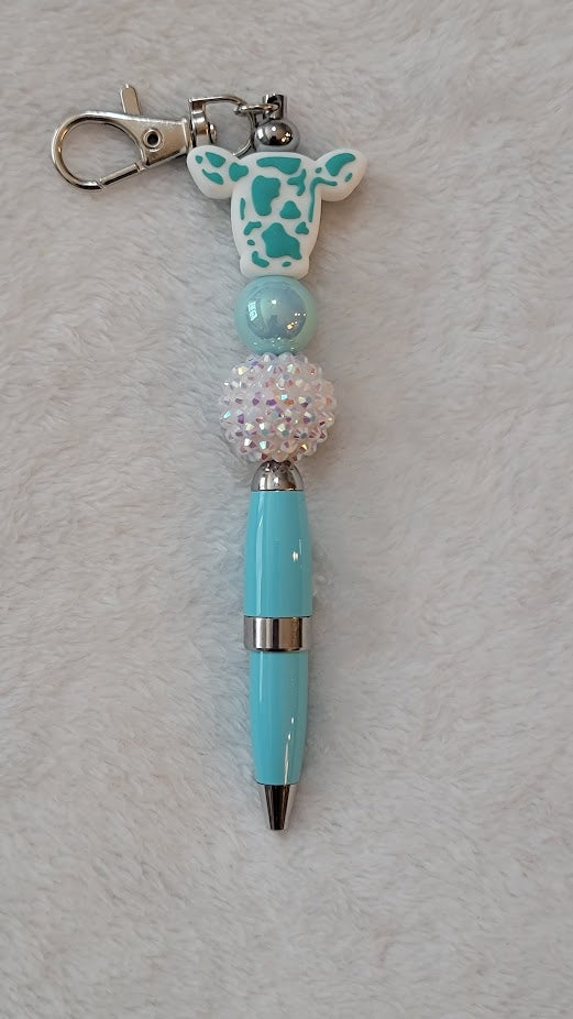 Beaded Keychain Pen - Cow - available in assorted colors