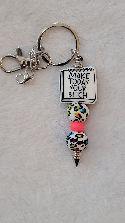 Beaded Bar Keychain - "Make today your B**ch"