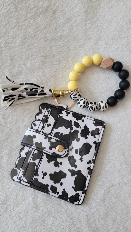 Wristlet Key Chain with Wallet - Cow Print