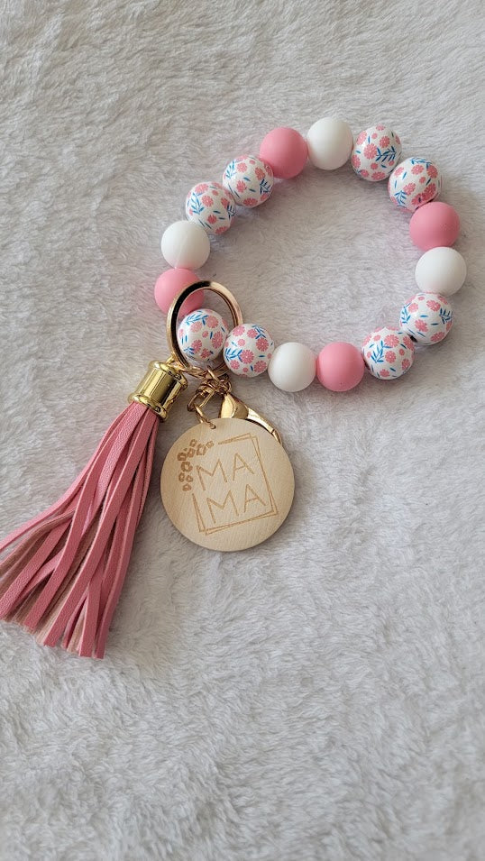 Beaded "Mama" Wristlet Keychain