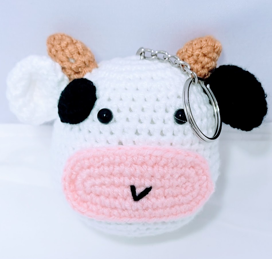 Cow Head Crochet Keychain