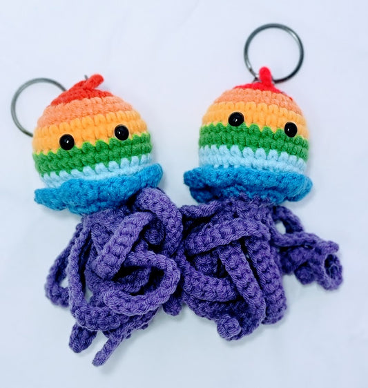 Crochet Rainbow Octopus Keychain