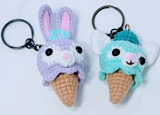 Ice Cream Cone Animals Crochet Keychain