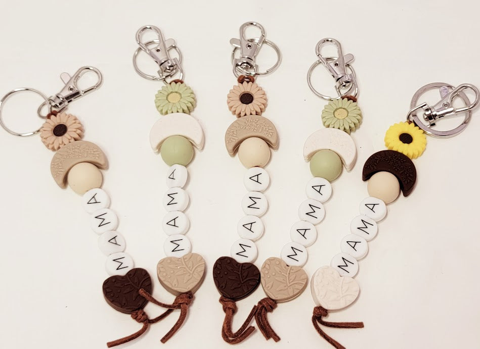 "Mama" Flower/Moon/Heart Keychain - color options