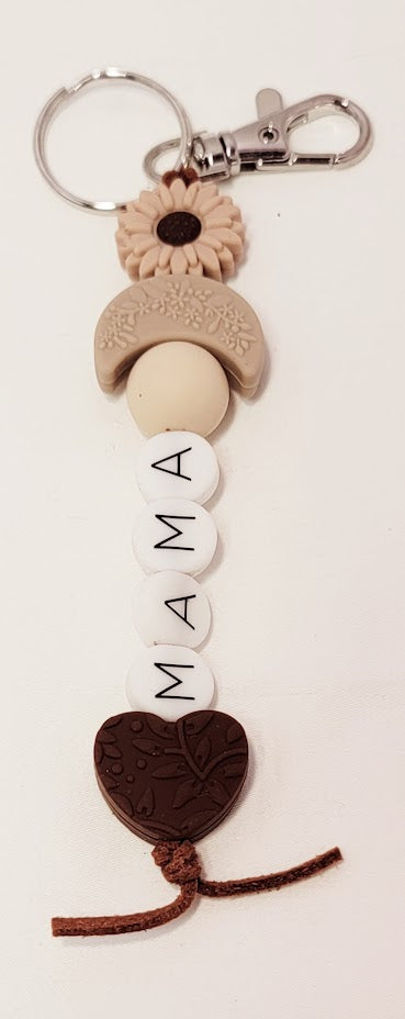 "Mama" Flower/Moon/Heart Keychain - color options