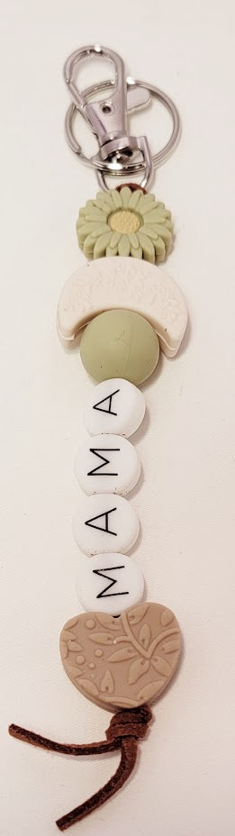 "Mama" Flower/Moon/Heart Keychain - color options