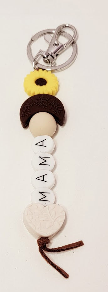 "Mama" Flower/Moon/Heart Keychain - color options