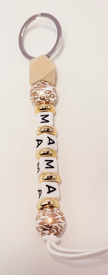 "Mama" wooden beaded keychain