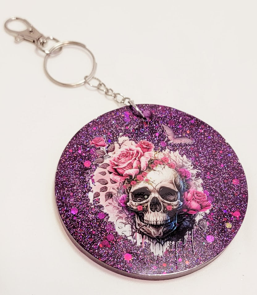 Skull and Flowers Resin Keychain - 2 options available