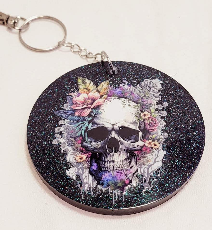 Skull and Flowers Resin Keychain - 2 options available