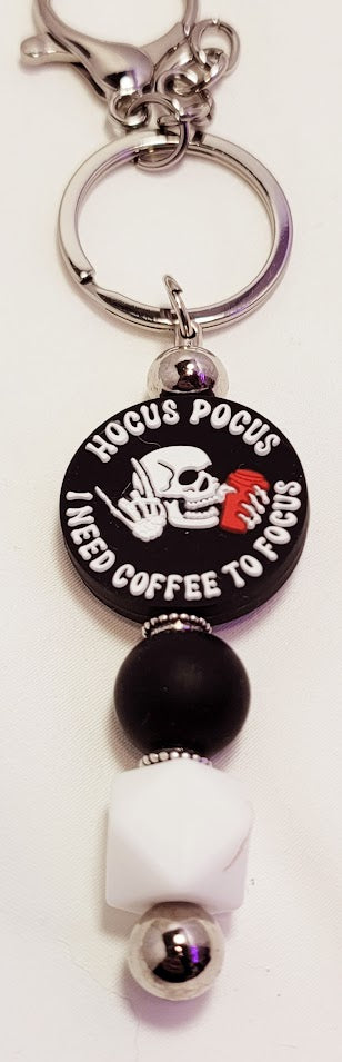 Beaded Bar Keychain - "Hocus Pocus - I Need Coffee to Focus"