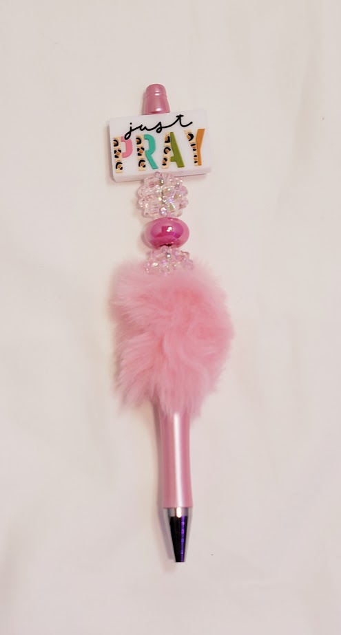 Fluffy Beaded Pen - "Just Pray"