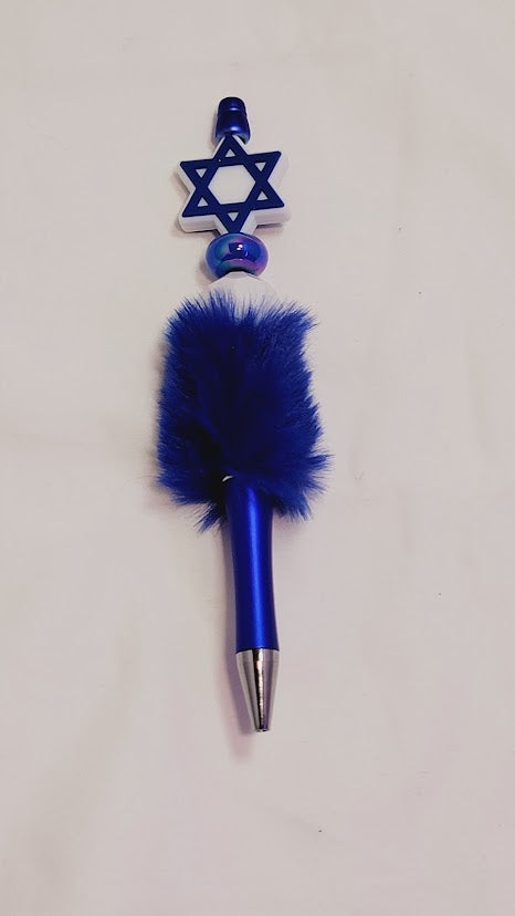 Fluffy Beaded Pen -  Star of David