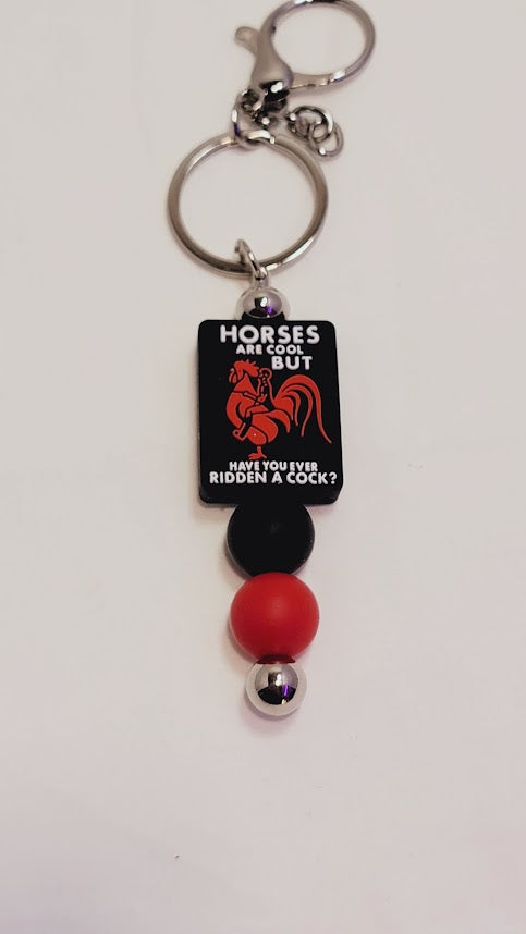 "Horses are Cool" Beaded Bar Keychain