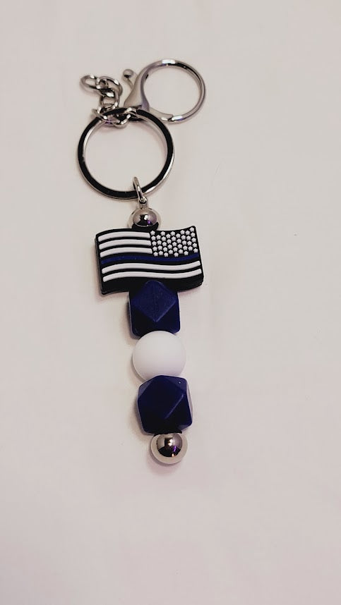 Beaded Bar Keychain - Police Flag