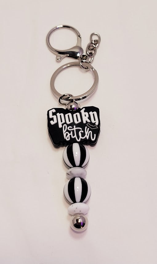 Spooky B**ch Beaded Bar Keychain