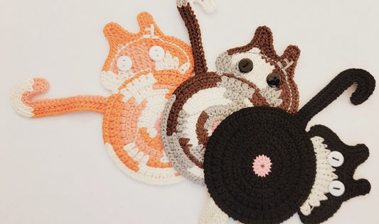 Cat Bum Crochet Coasters