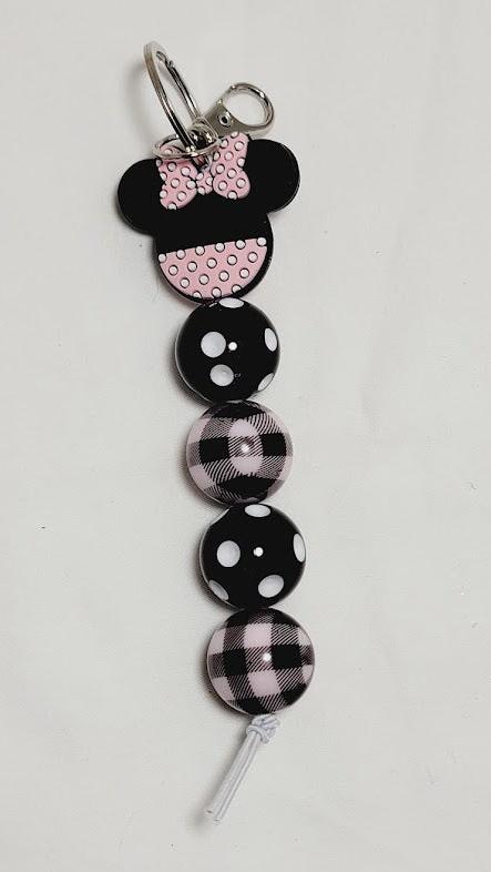 Plaid and Polka Dot Minnie Keychain